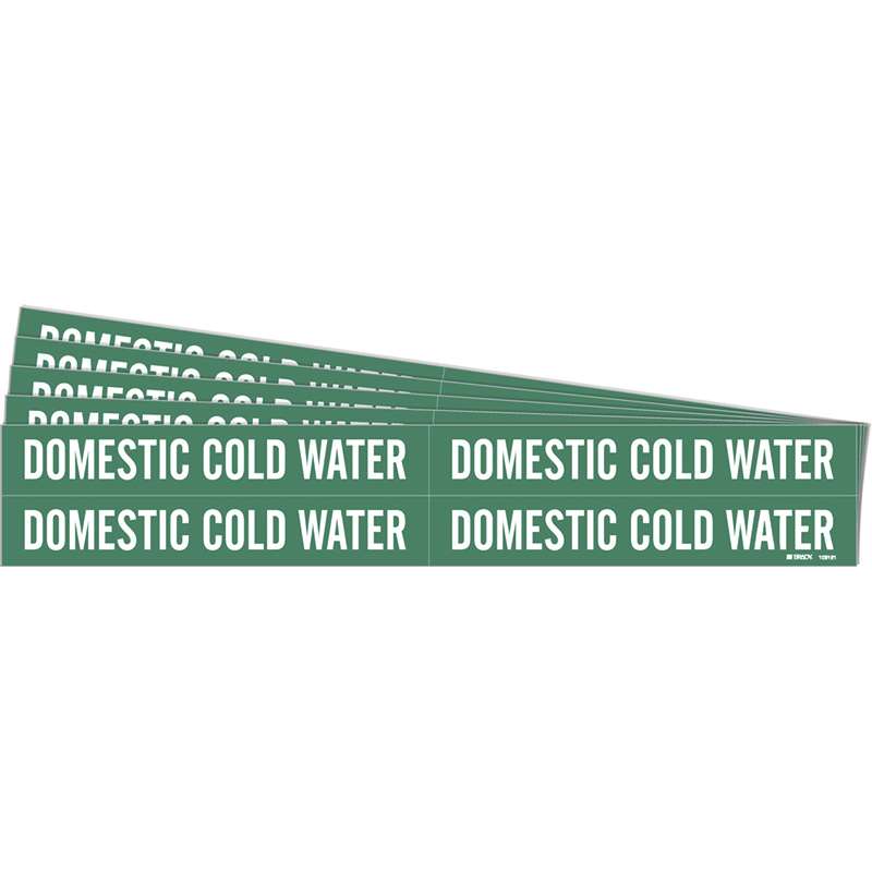DOMESTIC COLD WATER Pipe Marker Style 4 White on Green 4 per Card, 5 PK